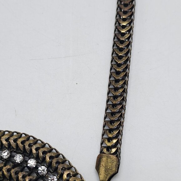 Chico's Vintage Inspired Gold Tone Spiral Medallion Necklace Rhinestones Chain - Picture 4 of 10